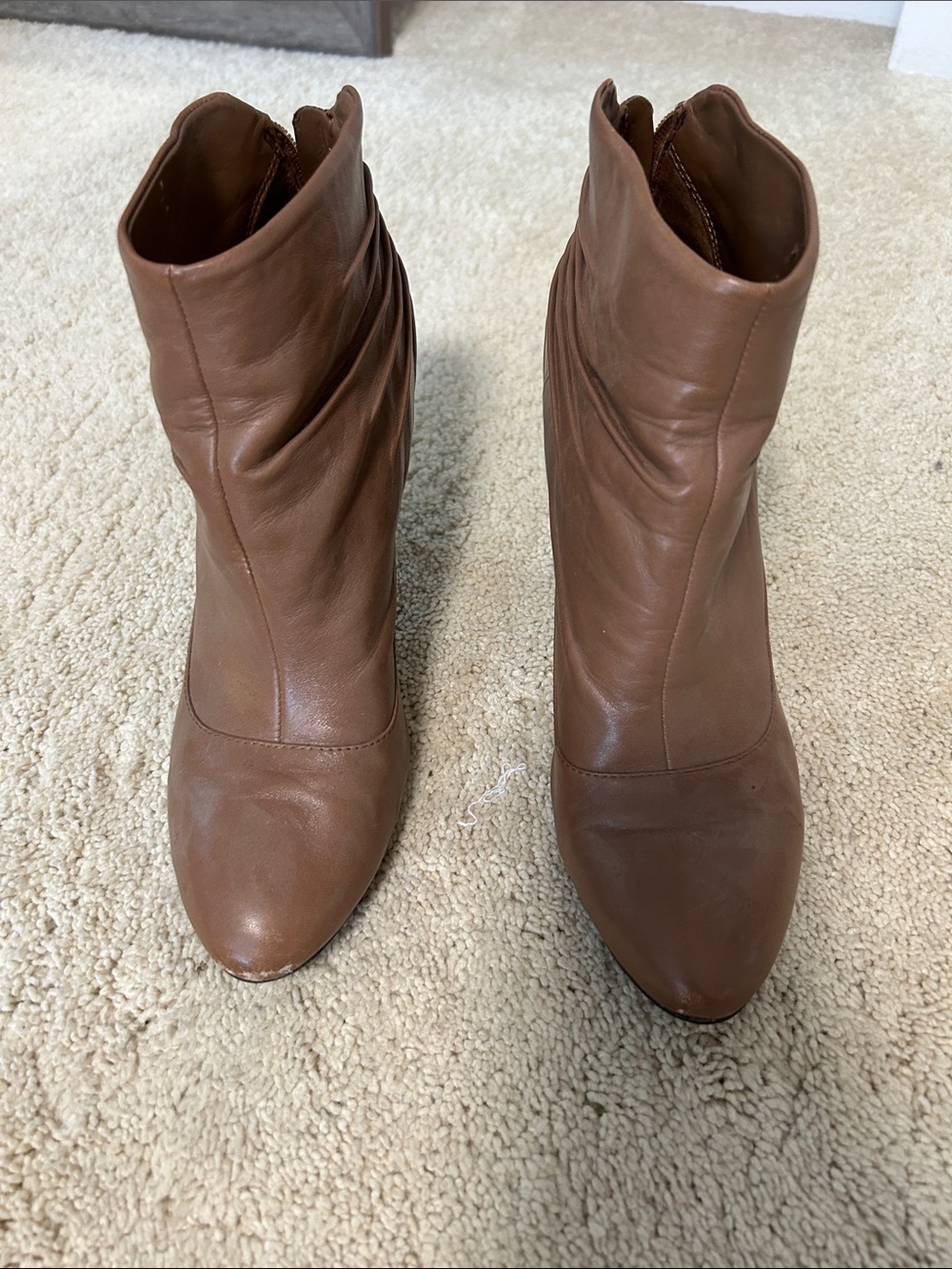 Nine West Brown Leather Ruched Ankle Boots